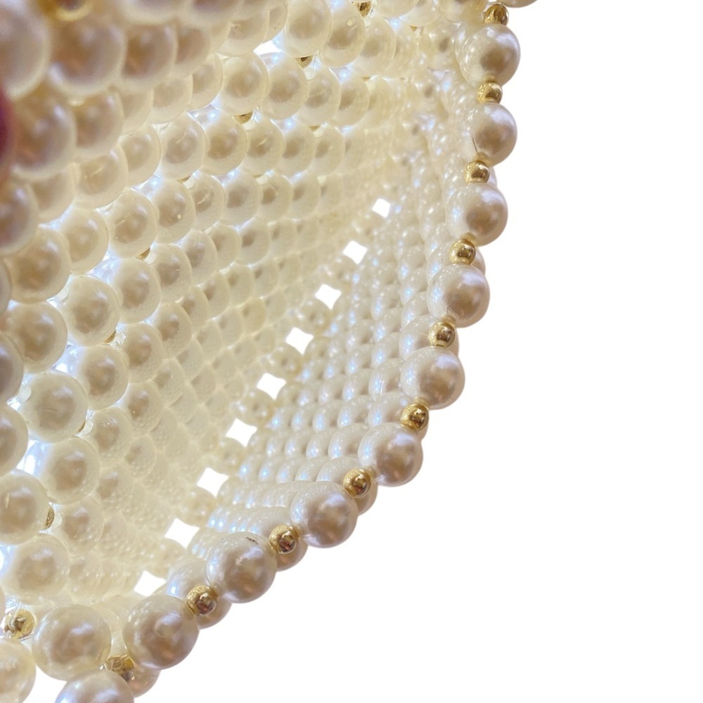 Elegant Ivory Pearl & Gold Beaded Handbag New 7” x 5” x 5” Pearl Handle - Picture 5 of 9